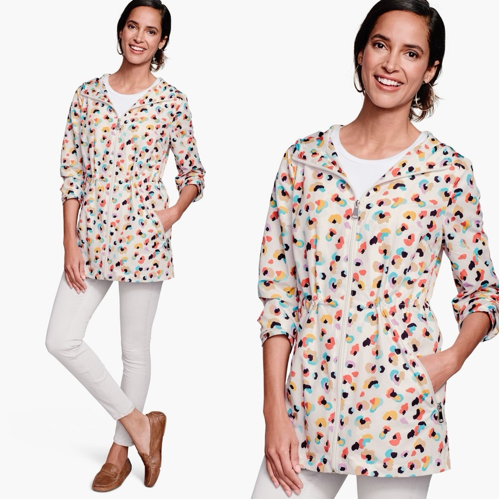 Johnston And Murphy NWT Womens Leopard Print Anorak Rain Jacket Hooded sz M‎